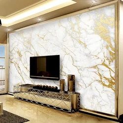 Papel tapiz con patrón de mármol dorado 3D, Mural de fotos personalizado, decoración de pared de fondo de TV para sala de estar, papel de pintura de lienzo impermeable para el hogar