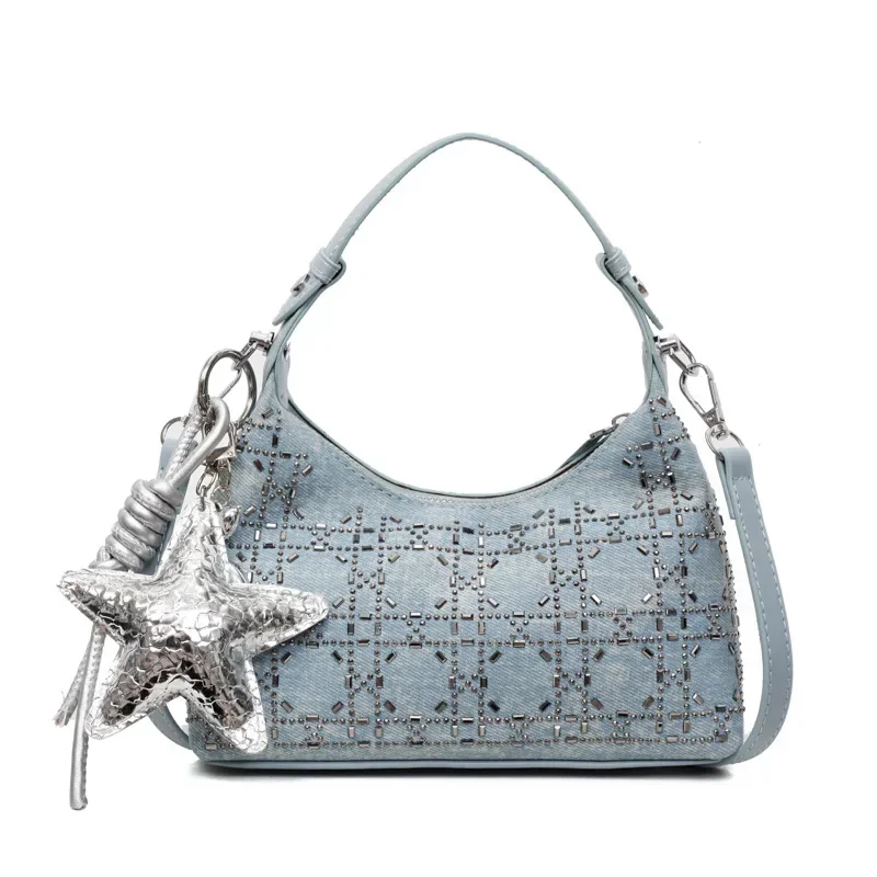 

2025new Crystal Embellished Hobo Bag Women Spacious Shoulder & Sling Purse Underarm Essential Korean Minimalist Chic Top Handle