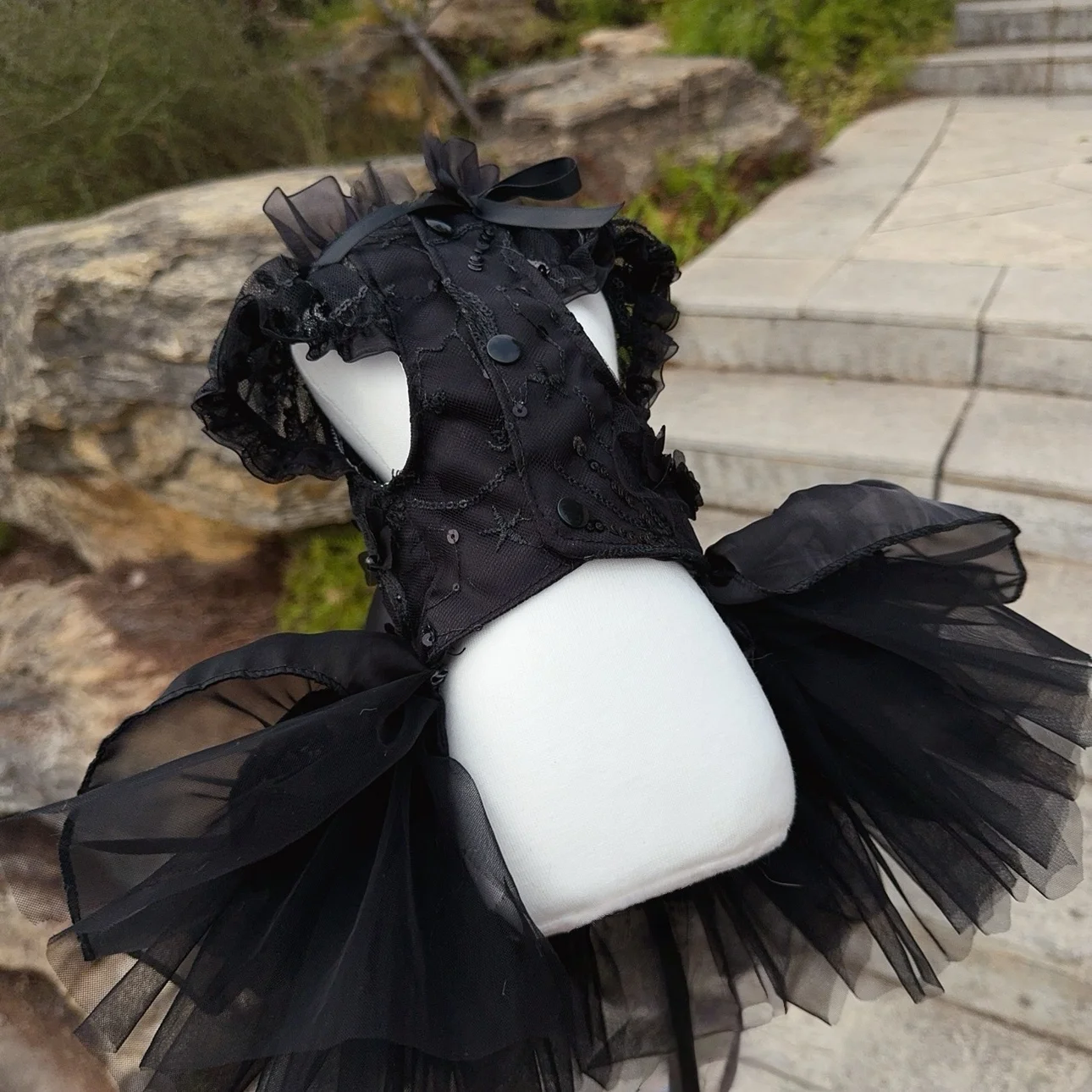 Hondenkleding Hondenjurk met afneembaar voor foto bruiloft verjaardag vakantie cadeau gotische kanten strik Kostuum voor hondenbenodigdheden