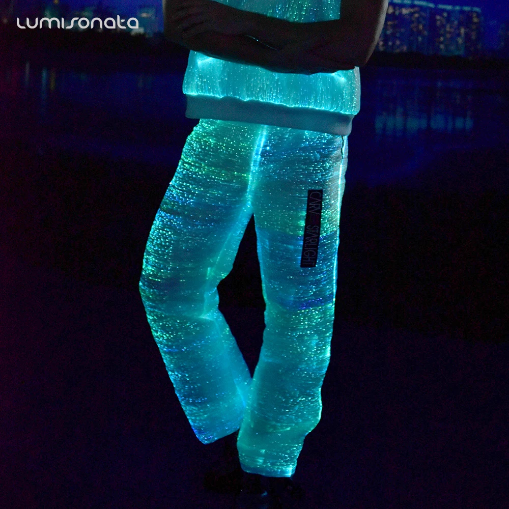 LUMISONATA Cool Fashion Led Light Up Pants Luminous Fiber Optic Dance Club Trousers For Stage Performance