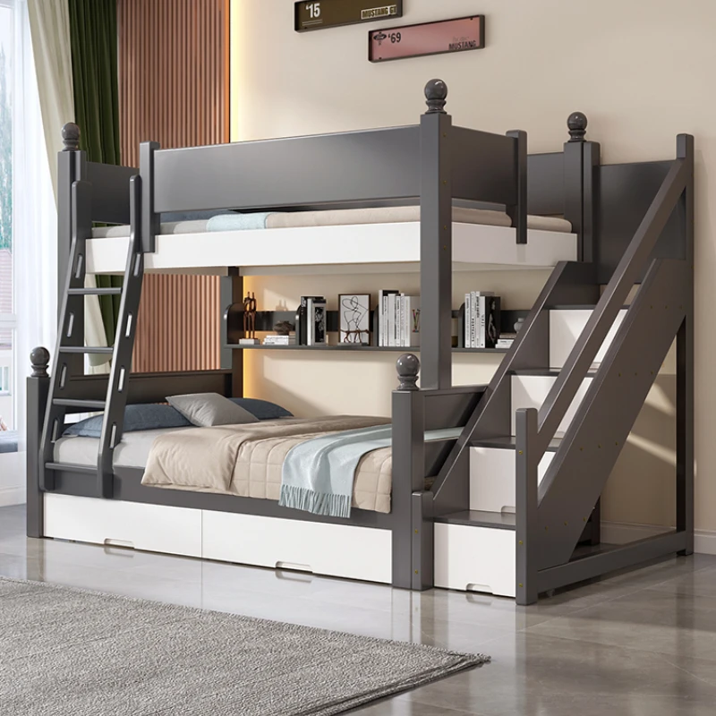 Literas de lujo con escalera de arriba y abajo para niños, literas de marco de dormitorio de tamaño King, almacenamiento para niños, Cama Montessoriana moderna, muebles infantiles