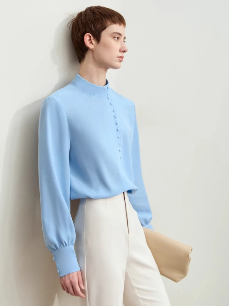 Amii Minimalism Camicetta da donna 2025 Autunno Moda retrò Colletto alla coreana Camicia basic casual in chiffon Manica lunga Top Lady 12443185