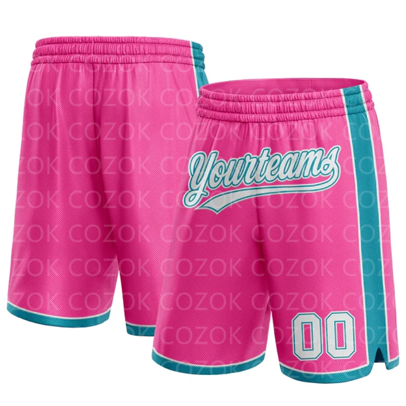 Custom Pink Authentic Basketball Shorts 3D Printed Men Shorts Name Mumber Quick Drying Beach Shorts