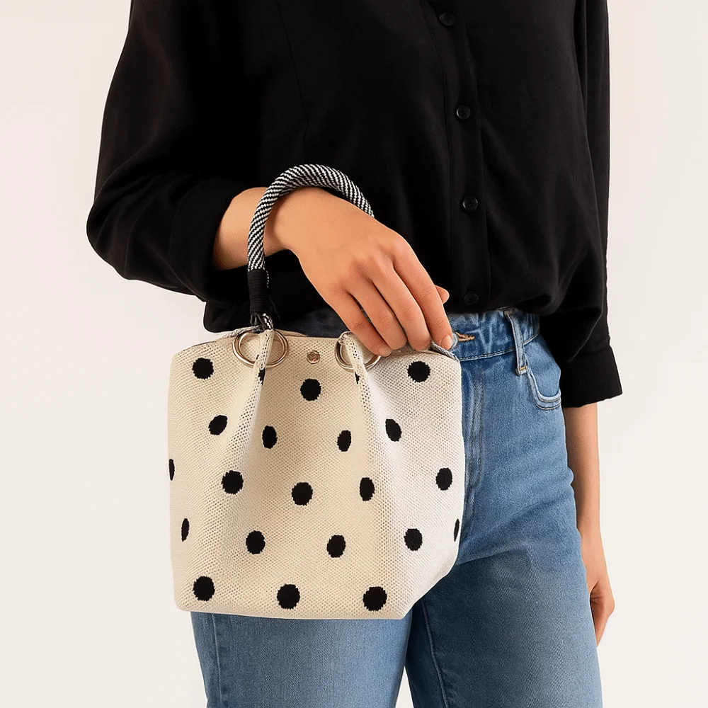 

Casual Flower Knitted Tote Bag Printed Weave Knitted Handbag Korean Style Large Capacity Wool Bucket Bag Student