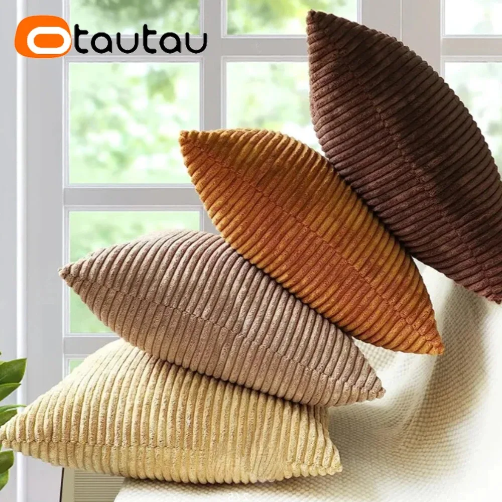 OTAUTAU Cotton Corduroy Cushion Cover Without Insert Throw Pillowcase 30x50/40x40/45x45/50x50/55x50/60x60cm KD024