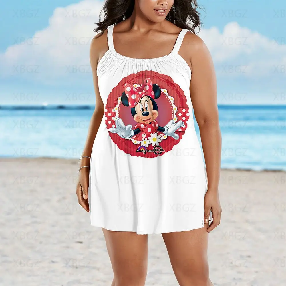 Sling Summer Dresses Woman 2022 Plus Size Outfits Minnie Mouse Women's Free Shipping Cartoon Disney Boho Print Sexy Beach Dress