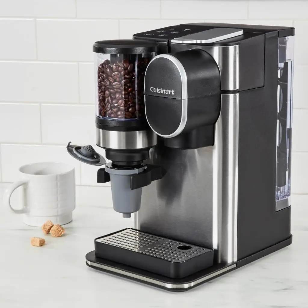 Single Serve Coffee Maker + Coffee Grinder, 48-Ounce Removable Reservoir, 120 volts, Stainless Steel, DGB-2SS