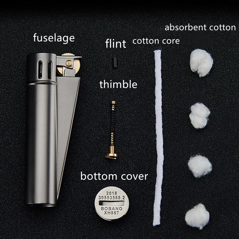 Retro Grinding Wheel Slider Ignition Oil Lighter Metal Machinery Durable Gutter Flint Windproof Lighter