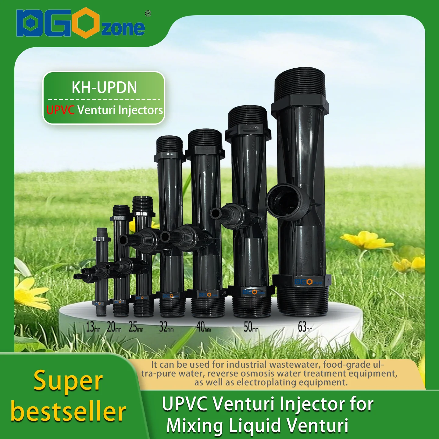 UPVC Venturi-Injektor zum Mischen von Flüssigkeitsventuri mit Ventil BSP-Gewinde 1/2" 3/4" 1/4" 1" DGOzone