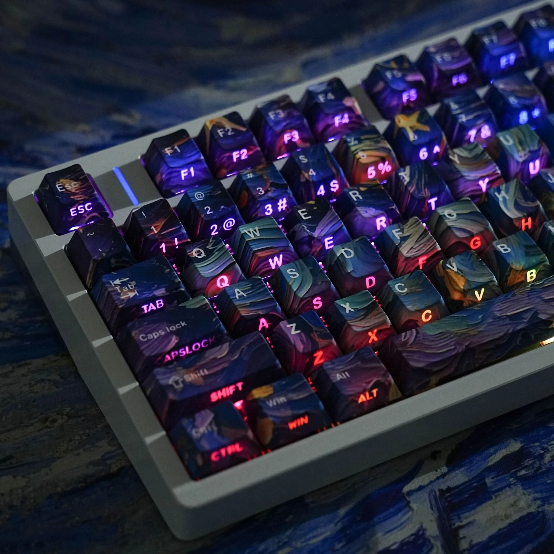 Mechanical Keyboard Starry Sky Keycaps Hebrew Russian Spanish French Korean German Japanese Cherry Profile PBT Side Print Keycap