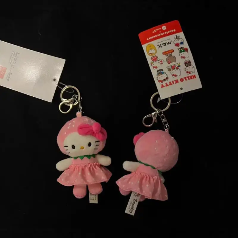8Cm Sanrio Strawberry Cross Dressing Hello Kitty Soft Plush Fill Keychain Decorate Backpack Hanging Ornaments Girl Birthday Gift