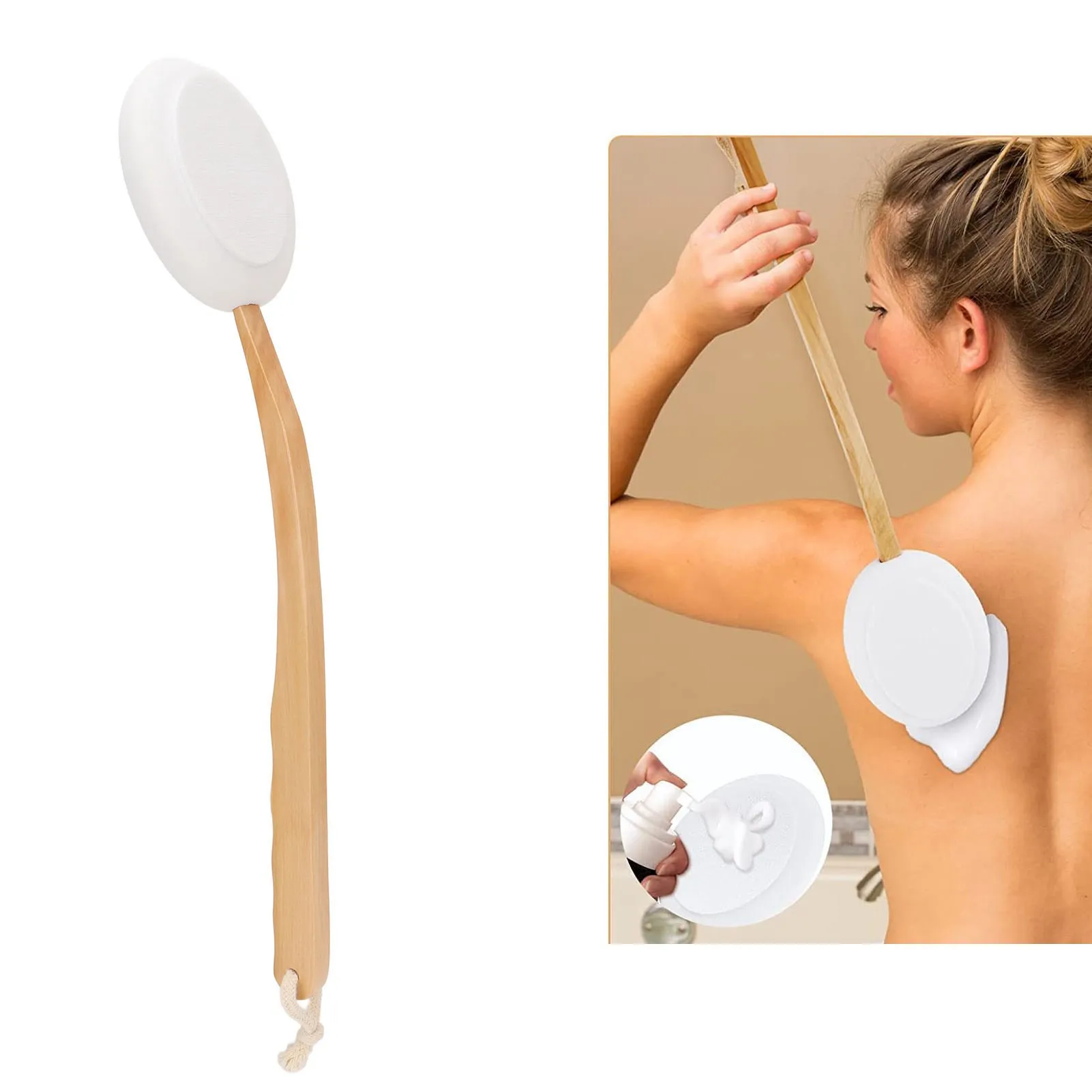 Bath Lotion Applicator Professional Home Men Women EVA Wooden Long Handle Shower Back Scrubber Brush