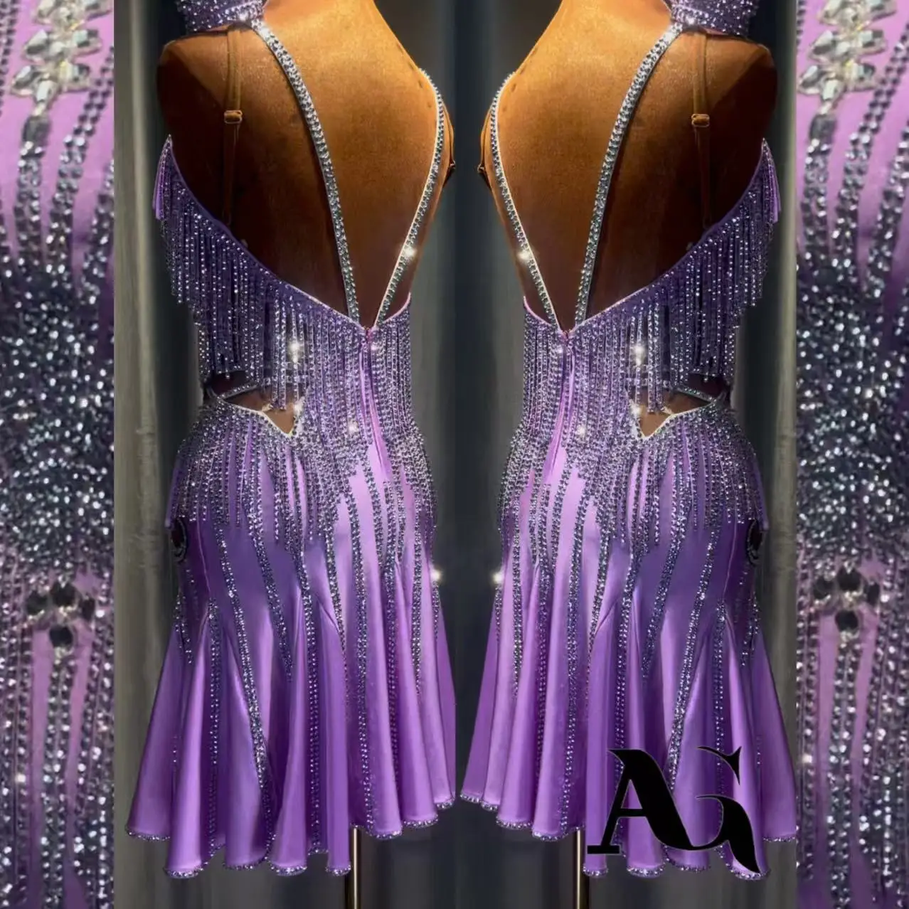 

Латинская танцовщица для взрослых и детей, элитное индивидуальное платье Brownie с фиолетовым ремешком, танго, самба, AB, платье для выступлений с камнями