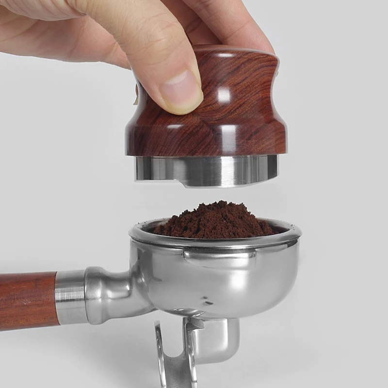 

51/58 мм красный трамбовка для кофе Guibao с деревянной ручкой, регулируемая высота, распределитель эспрессо, пресс для кофейного порошка, нержавеющая сталь