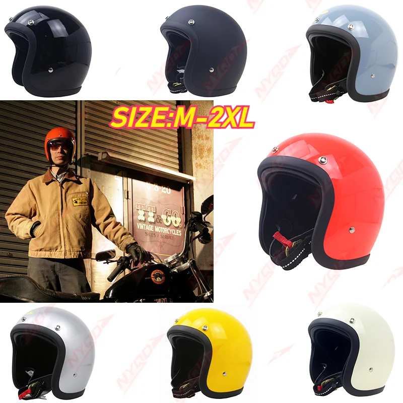 Retro 3 4 Open Face Motorcycle Helmet Small Shell Fiberglass Lightweight Breathable Comfortable for Men Women