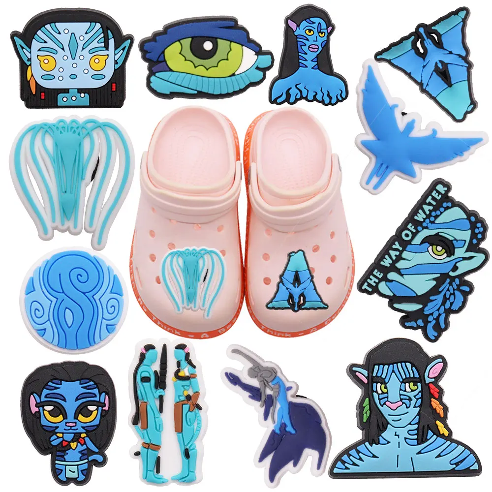 1-12Pcs PVC Blue Avatar The Way of Water Shoe Buckle Charms Man Movie Slipper Accessories Fit Party Gifts