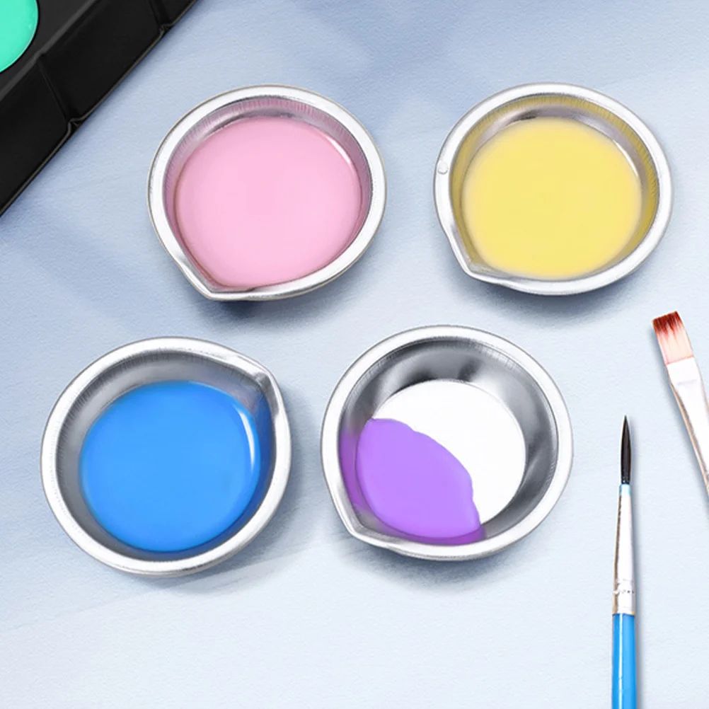 6 Pcs Pour Mouth Palette Watercolor Mini Paint Tray Iron Trays Mixing Palettes Pallet Plate Painting Stainless Liquid