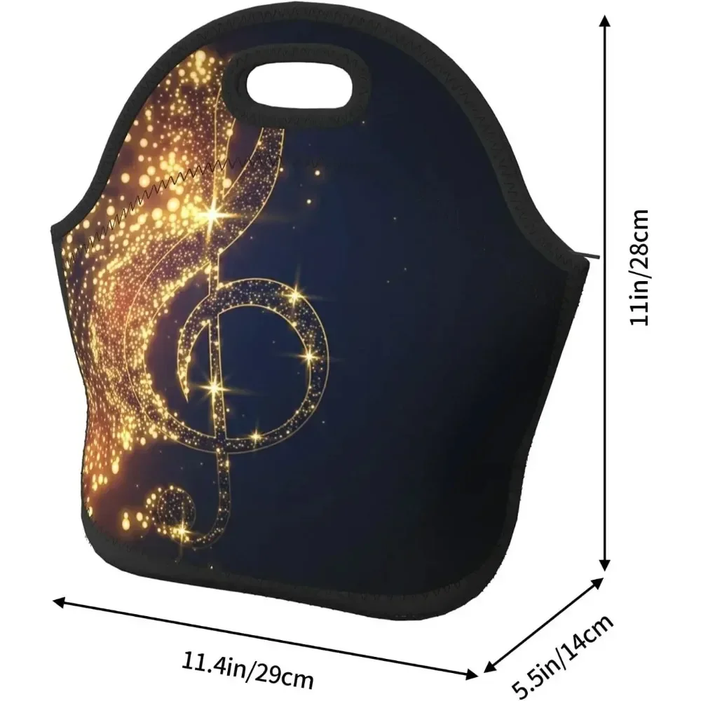 골드 뮤지컬 노트 네오프렌 점심 가방/도시락 상자/점심 토트/피크닉 가방 절연 쿨러 여행 주최자