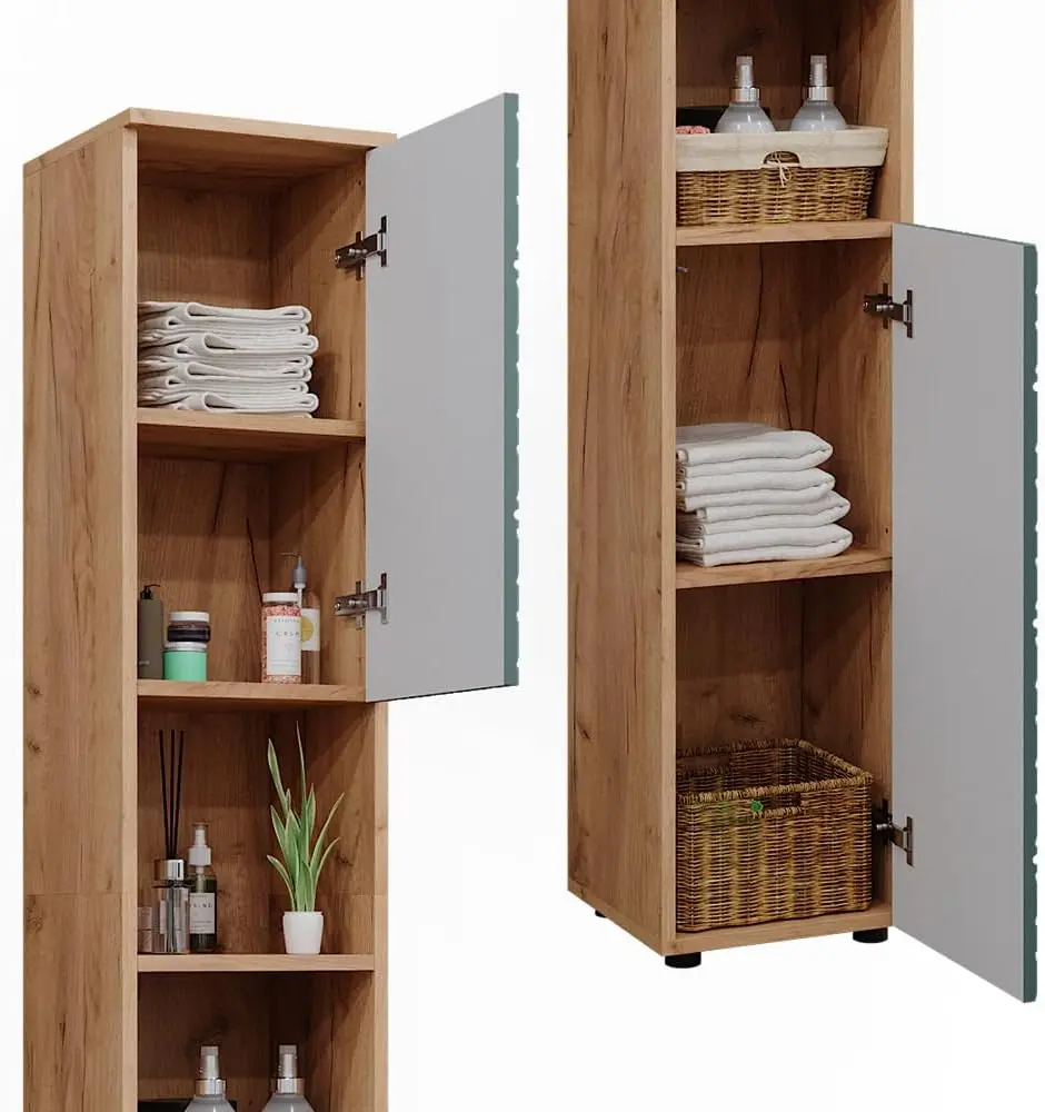 خزانة حمام ايرما، قوة ذهبية بلوط/أخضر، 30 × 192 سم