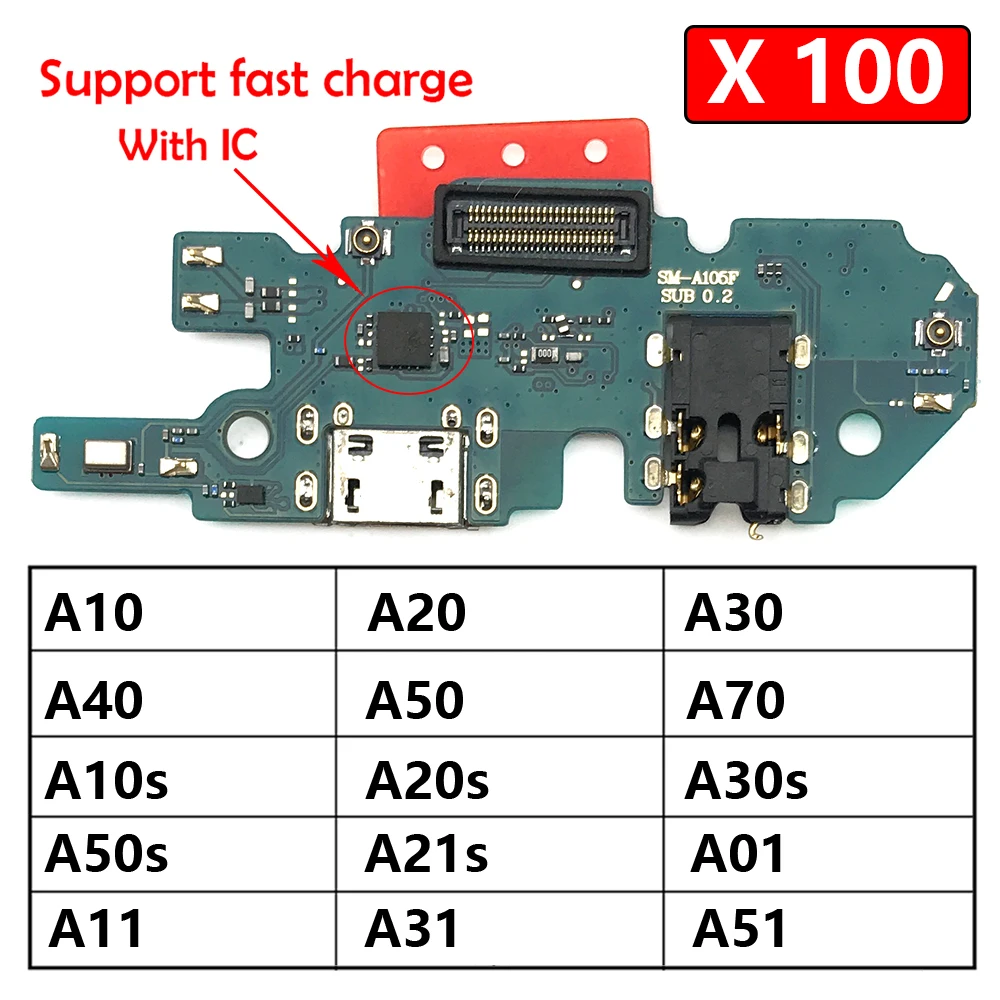 

100Pcs USB Charger Charging Port Dock Connector Board Flex Cable For Samsung A50 A10 A20 A30 A40 A70 A01 A11 A21s A31 A51 A71