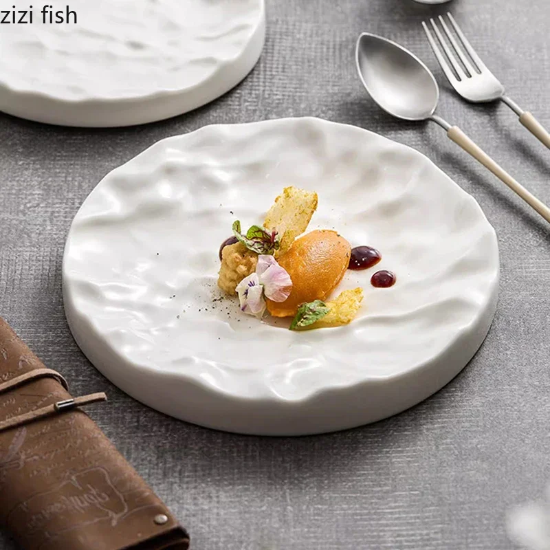 Stone Patterned Ceramic Plate Pure White Double-layer Plate Dessert Cake Plate Sushi Plates Restaurant Specialty Tableware