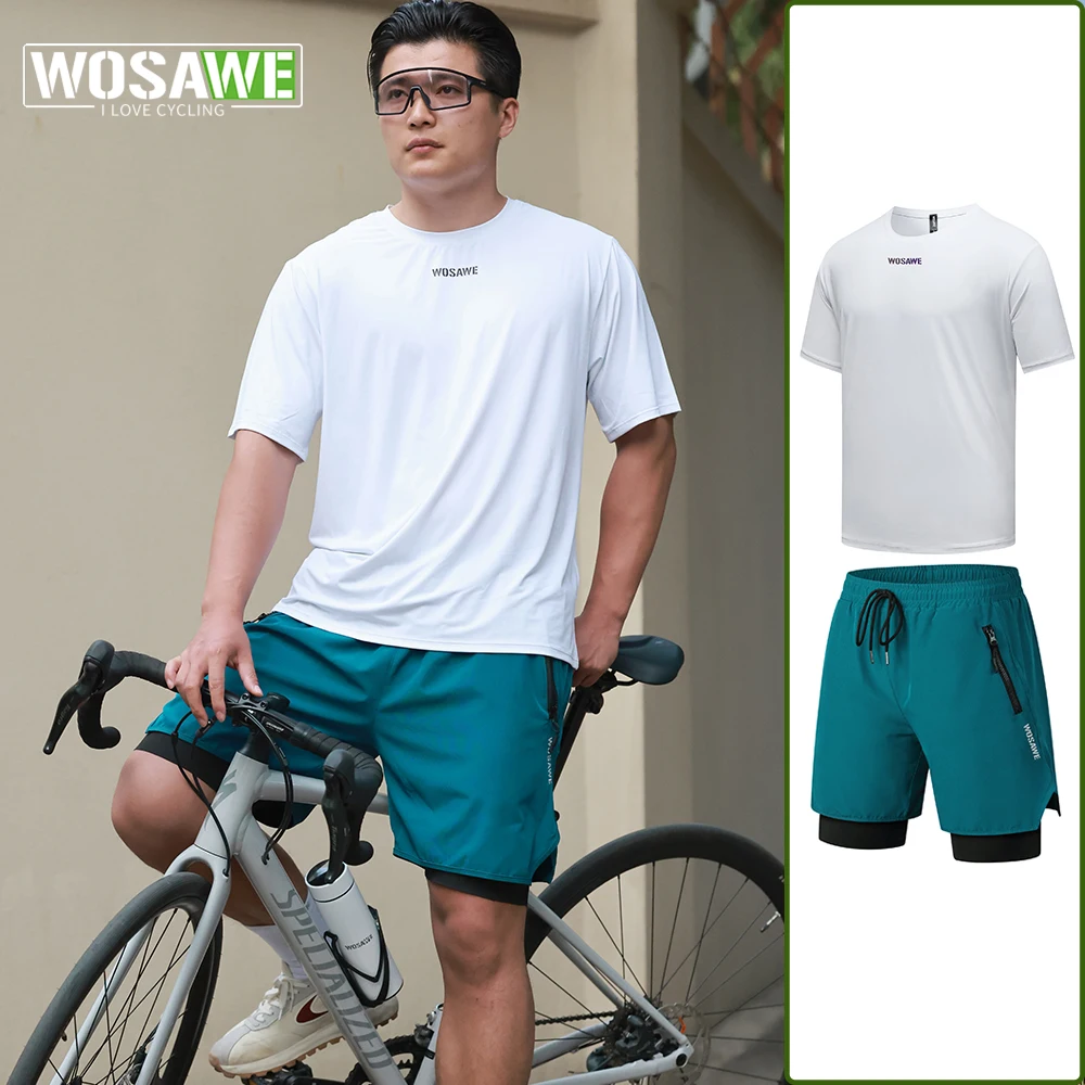 

WOSAWE Summer Cycling Jersey 4D Padded MTB Shorts Quick-Dry Breathable Downhill T-shirt Fitness Motocross Loose Short Sleeve