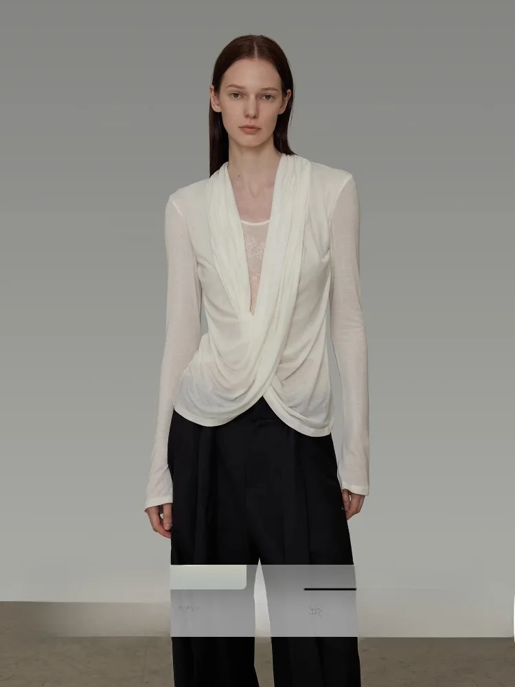 

Cross-Ne Knitwear Women's Slim Fit Base irt Splicing Design Casual Sle Long Sve V-Ne Regular Thin Spring New