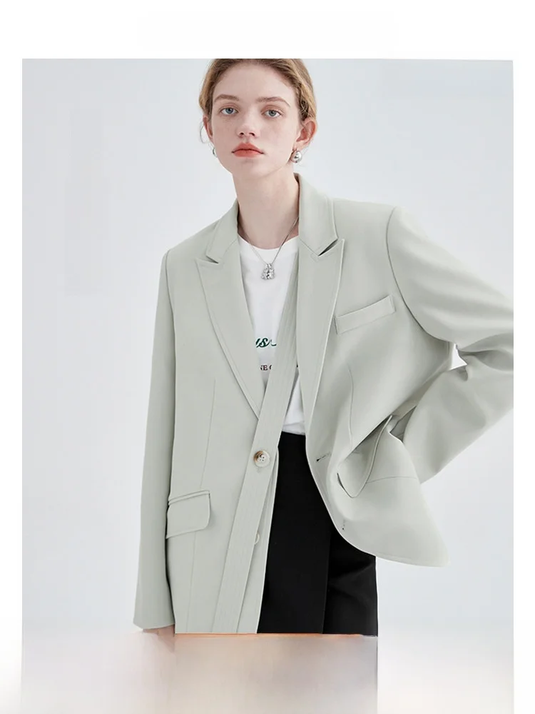 

VEGA CHANG Women's Spring 2026 Loose Fit Slimming Coat Button ket Detail Commute Sle Long Sve Pure Color