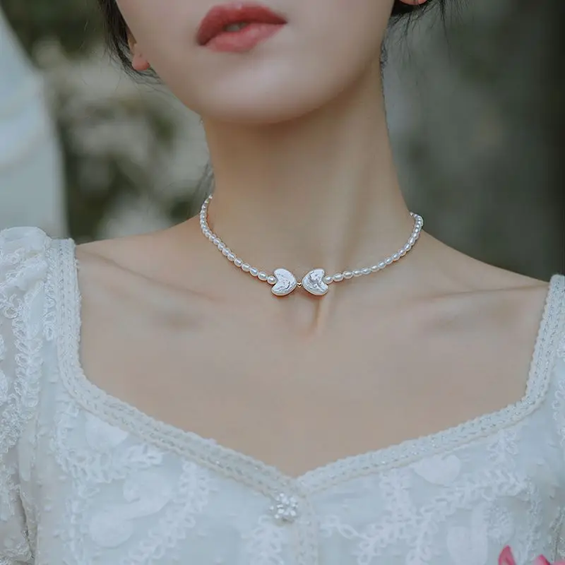 

Baroque Heart Freshwater Pearl Necklace Fashionable Temperament Internet Celebrity Gentle Elegant Peach Heart Freshwater Pearl C