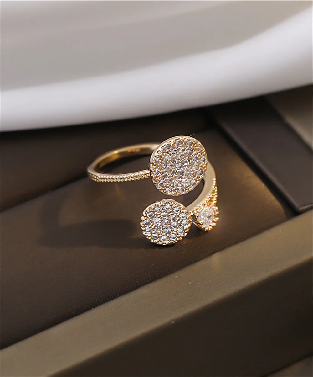 Geometric Circular Zircon Ring Female Senior Feeling Design Luxury Fashion Personality Adjustable Openings Index Finger Ring