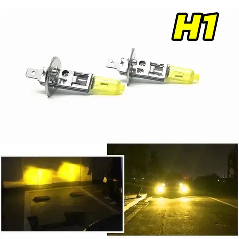 2 Pcs H1 Headlamp 3000K High and low lights Halogen Lamp Replace Upgrade 12V55W Super Yellow Rain And Fog Proof Light Car Bulbs