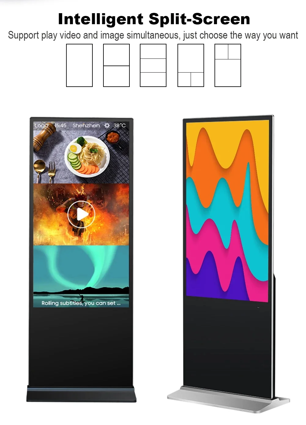 Floor Standing LCD 55 Digital Signage Animation Digital Poster 1920x1080 Resolution 350cd Retail Store Airport SDK Graphics