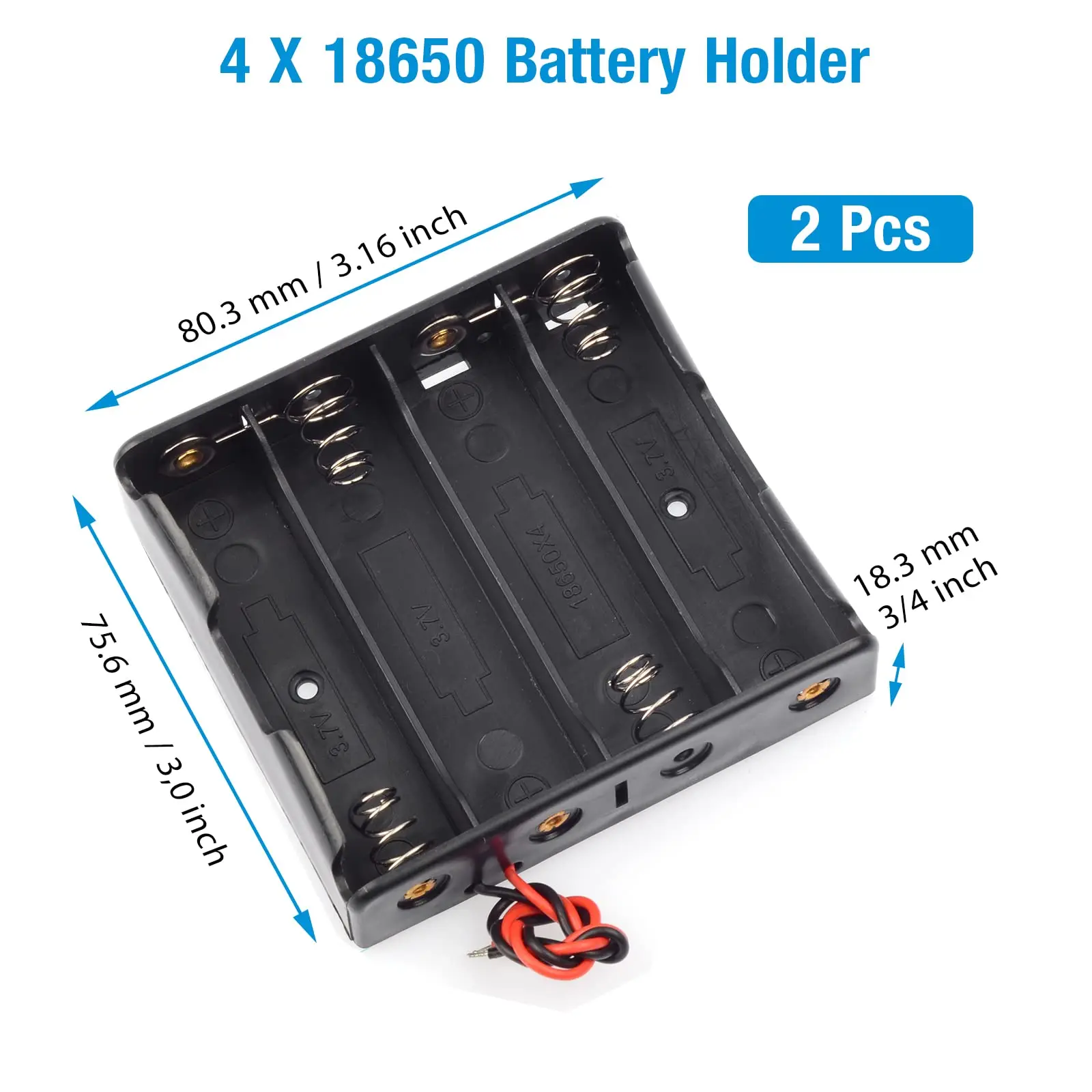 18650 Battery Holder Bundle with Wire DIY 18650 Battery Box 1/2/3/4 Cell Plastic Container with Connect Black Red Wires