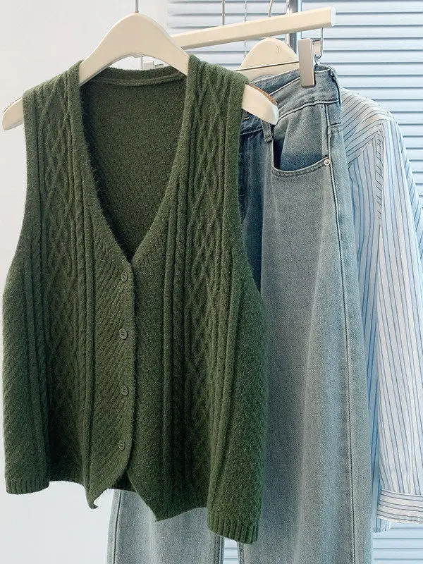 

Вязаный кардиган-жилет с V-образным вырезом, больших размеров, осенне-зимний, модный, повседневный, с узором, для ношения под одеждой