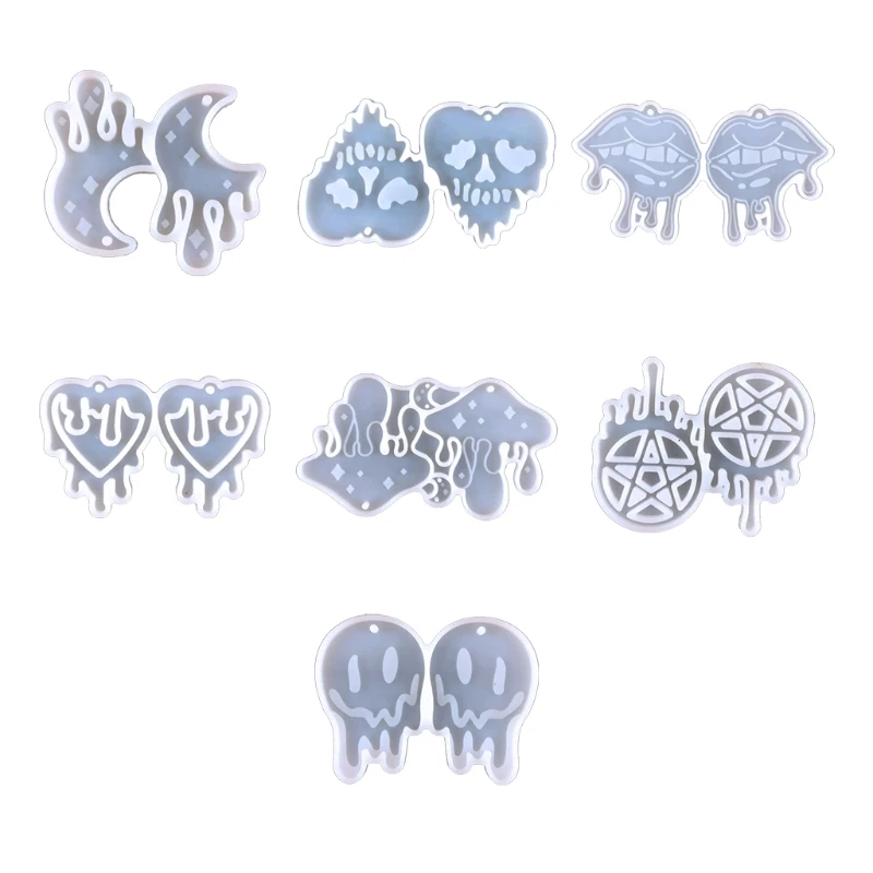 1x/7x Halloween Earring Resin Mold Bleeding Skull Lip Moon Dangle Earring Mold H9ED