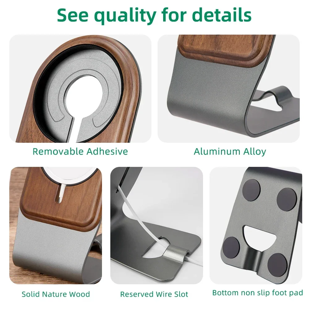 무료 맞춤형 레이저 각인 휴대폰 충전기 스탠드 호두나무 스탠드 홀더 (아이폰 16/15/14/13/12 용) - 무료 로고 나무 홀더 선물