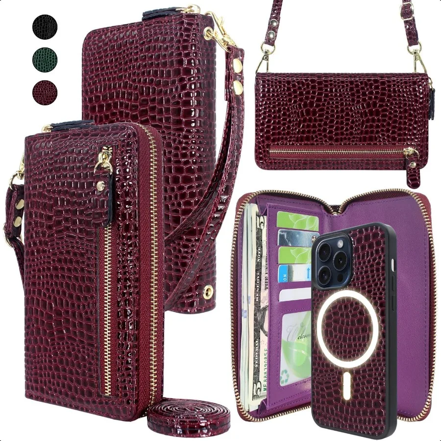 

Harryshell Detachable Crossbody for iPhone 15 Pro Case Wallet Compatible with MagSafe Wirel Charging 5 Card Slots Cash Coin Dua