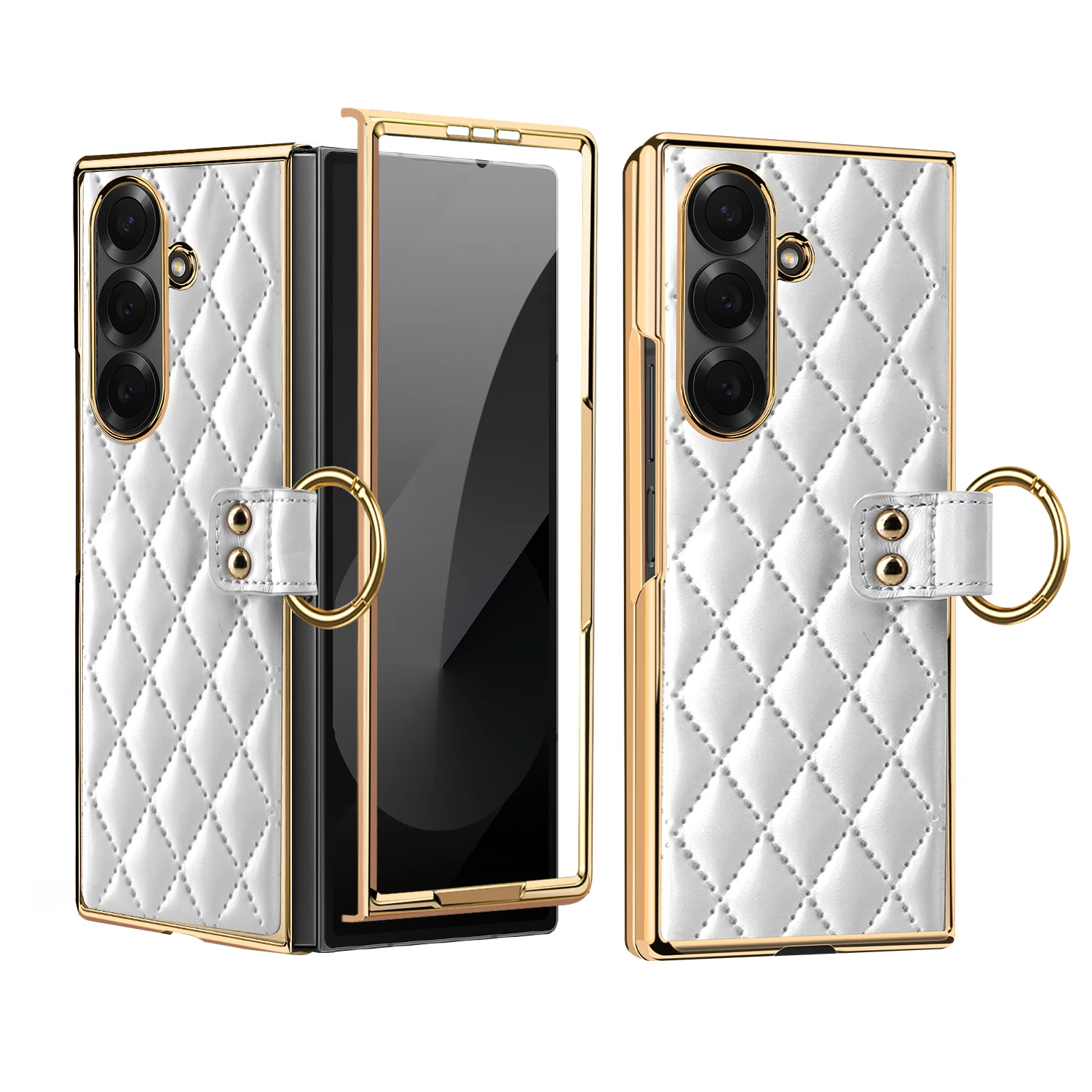 Luxury PU Leather Phone Case for Samsung Galaxy Z Fold 8 Ultra 7/ 6/5/4/8 with Tempered Glass And Finger Ring - Z Fold 8 Design3