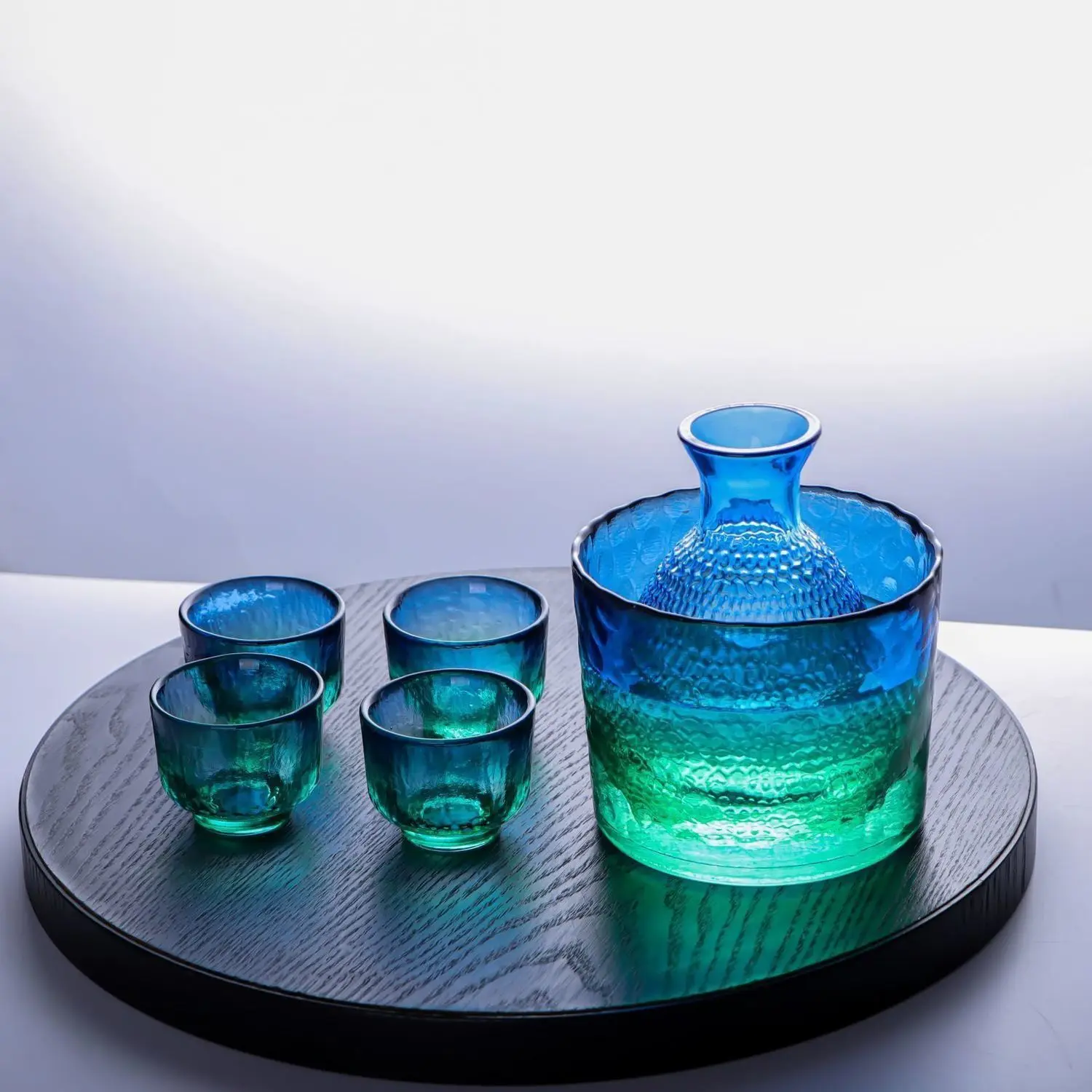 

Hammered Glass Sake Bottle and Cups Home Barware Sake Set