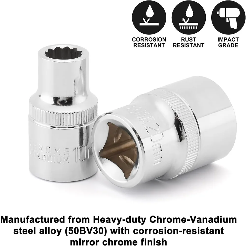 8-36mm Spline-Steckschlüsselsatz 1/2 Zoll Antrieb Universal Metrisch 12-Punkt Cr-V Mehrzahn-Steckschlüsselsatz für Auto-Reparatur Handwerkzeug – Detail 3