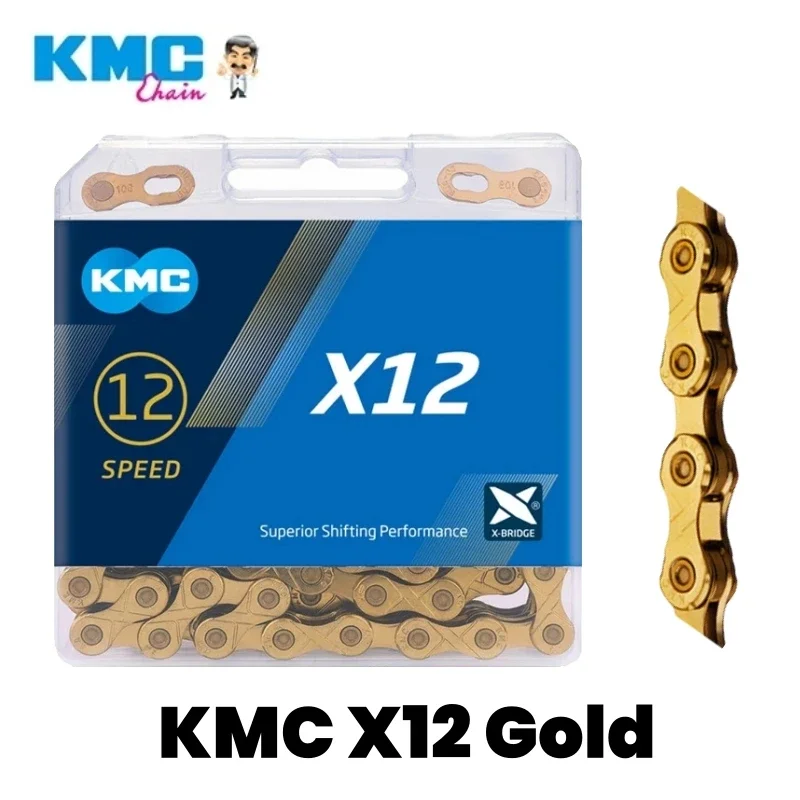 KMC X12 로드 MTB 자전거 체인 실버, 블랙 골드 오로라 오리지널 자전거 체인, 126 링크, 12V 체인 전류, 시마노 SRAM 부품용