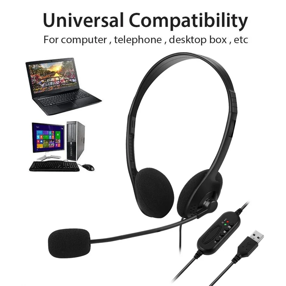 USB Noise Cancelling Headset with Microphone for Computer Calls Chat Call Centre Headset Service Headset