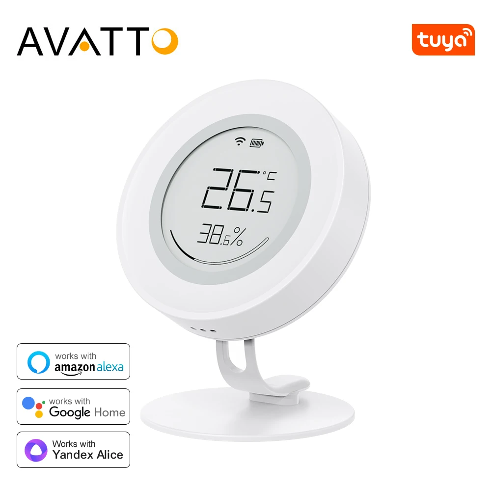 AVATTO Tuya ZigBee E-ink Screen Low Power Battery Smart Temperature And Humidity Sensor Works With Alexa Google Home