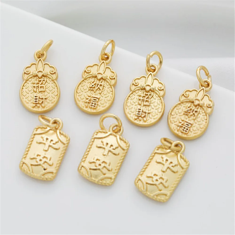 Gold Color Lucky Fortune Pendant, Nafu Ping An Tag Pendant, DIY Bracelet, Sand Gold Necklace, Ear Trinkets Accessories