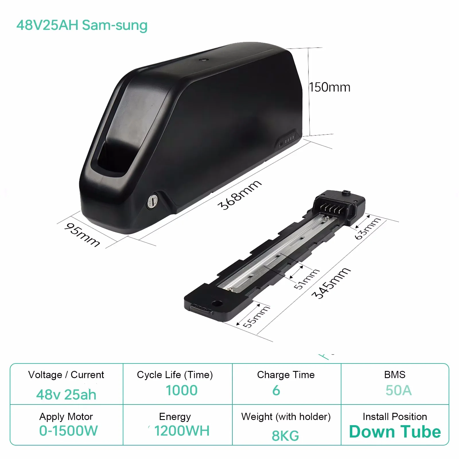 52V 25AH Polly Batterij 21700 Elektrische Fiets 48V 36V 25AH Downtube Jumbo Polly Batterijpakket voor Scooter 500W 750W 1000W 1500W Kit