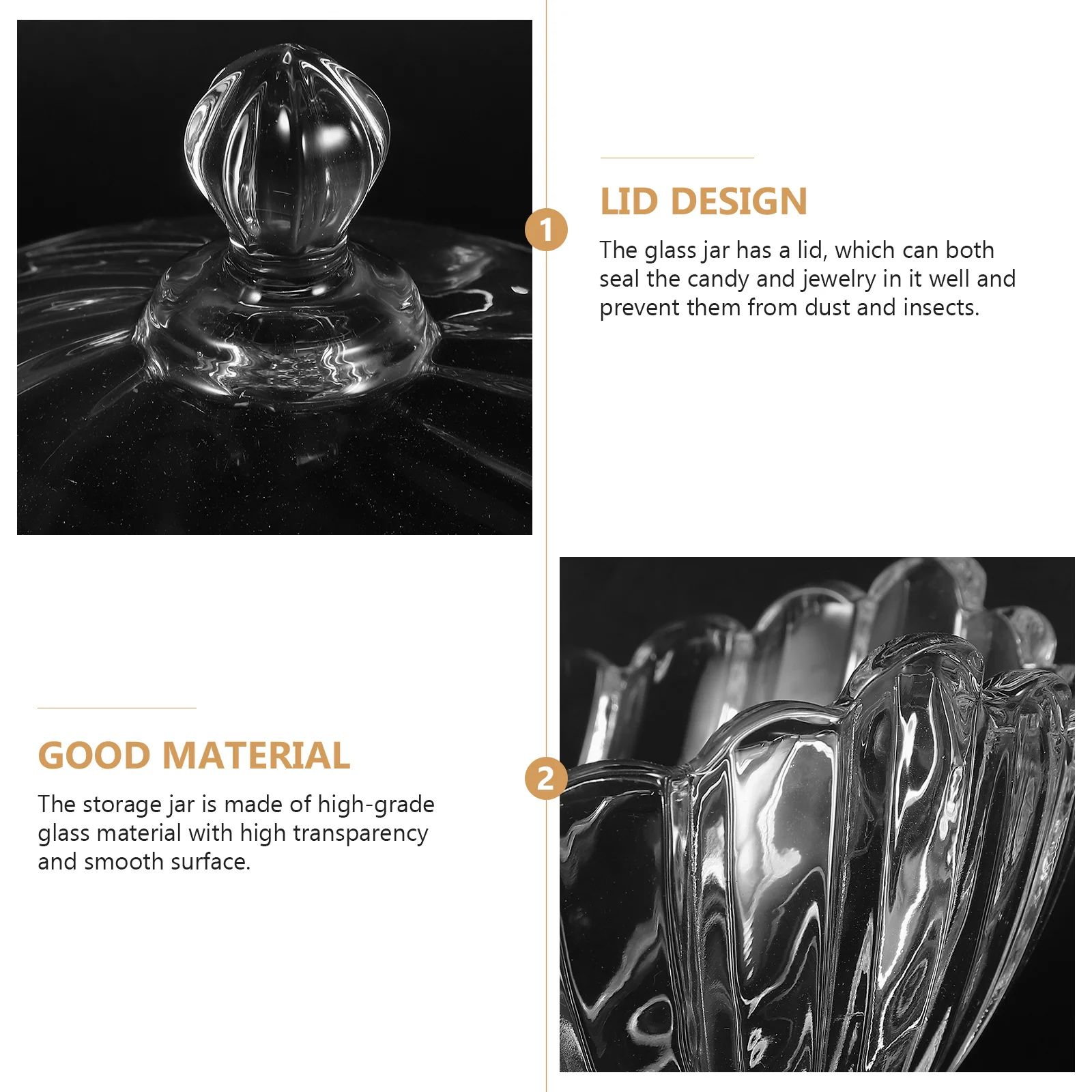

Embossed Glass Jar Clear Lid Candy Holder Large Mouth Glass Jewelry Storage Container Transparent Decorative Kitchen Pantry
