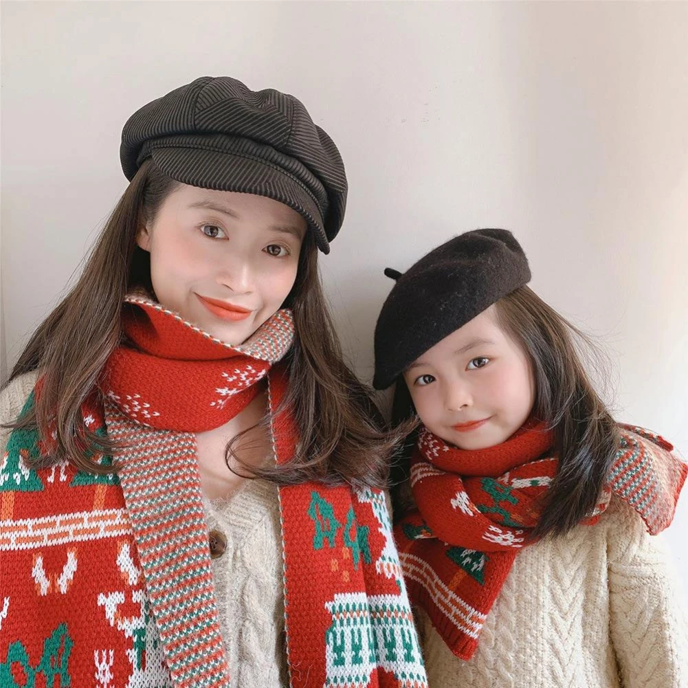 Christmas Warm Parent Child Scarf Earmuff Winter Soft Thick Outdoor Children's Knitted Scarves Kids Girl Casual Choker Scarf