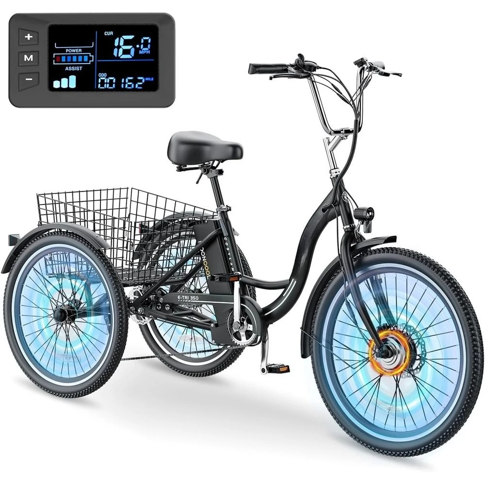 

3-колесный электрический трехколесный велосипед для взрослых, электронный велосипед, мотор 350 Вт, многоскоростной круизный велосипед с 26 шинами, доставка и складывание, по индивидуальному заказу