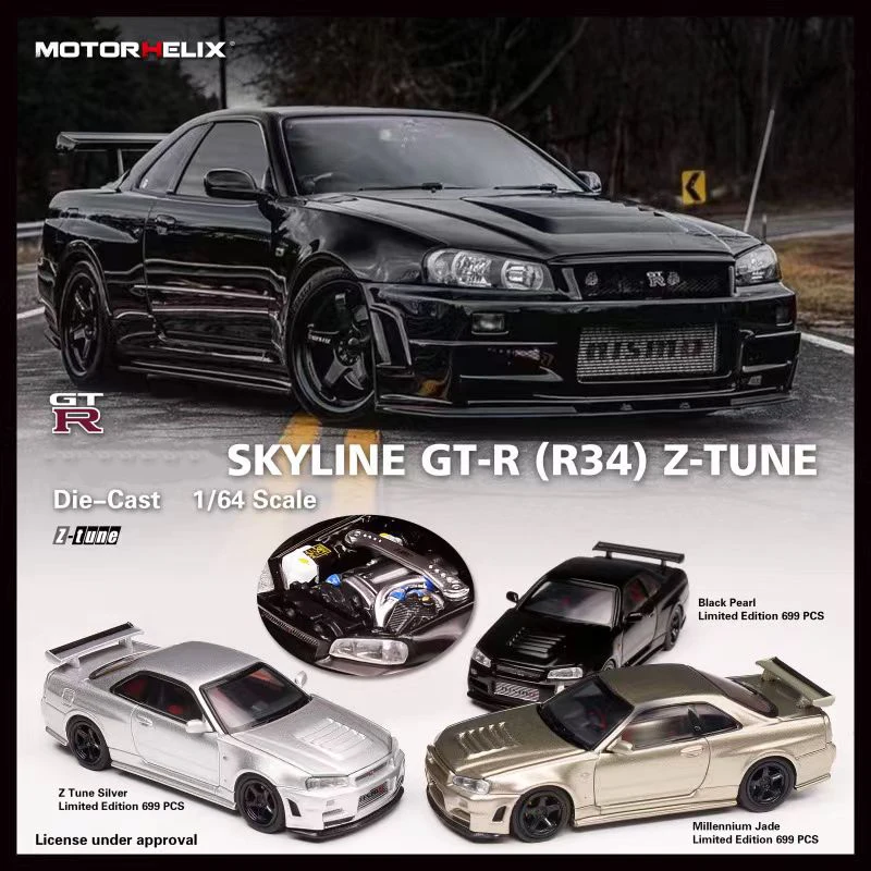 

MH 1:64 SKYLINE GTR R34 Z TUNE Opened Hood Diecast Diorama Car Model Collection Miniature Toys MOTORHELIX