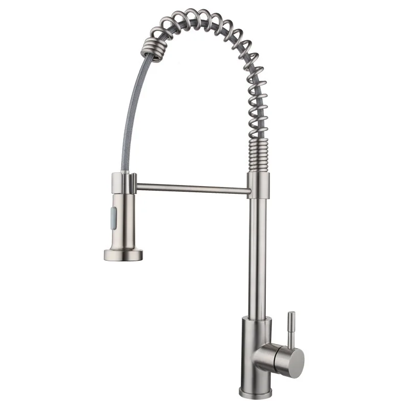 

304 stainless steel large spring kitchen pulling faucet, hot and cold brushed sink faucet